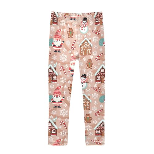 CaTaKu Girls Leggings Santa Christmas House Leggings for Girls Kids Athletic Workout Yoga Pants Size 4-10T