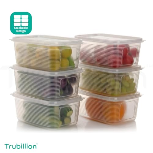 Image of PureChill Set of 6 Fridge Storage Containers 1800ml BPA Free Food Grade Plastic Stackable Transparent Boxes Freezer Safe for Vegetables Fruits Snacks Kitchen Made in India
