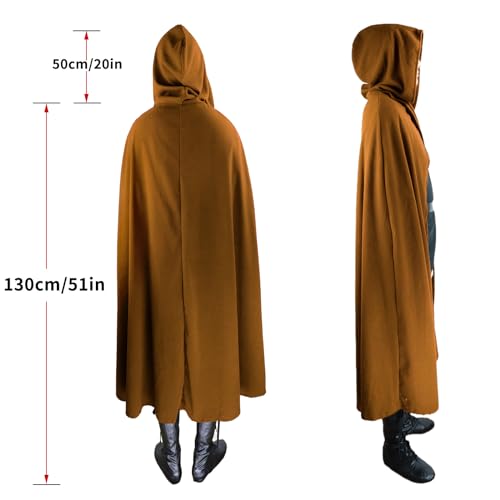 FSUJWOA Renaissance Kapuzenumhang mittelalter kleidung herren Hexenmantel mit Kapuze umhang (Kaffeebraun, Stil-1)
