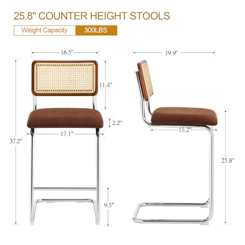 Image of ONEVOG 26 inch Mid-Century Rattan Counter Height Bar Stools, Brown, Set of 2