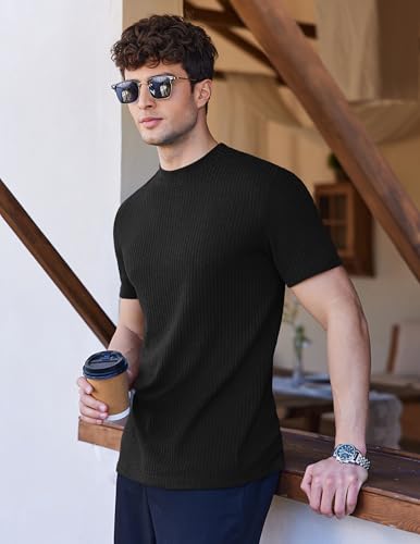 Ekouaer Mens Mock Turtleneck Short Sleeve Knit T Shirts Slim Fit Basic Thermal Tops Lightweight Tee S-XXXL2