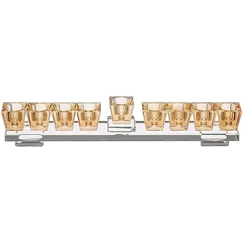 Blue Glass Hanukkah Menorah with 9 Lamps Cover