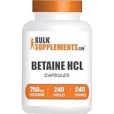 BulkSupplements.com Betaine HCl Capsules - Betaine Hydrochloride Supplement for Digestive Support, Betaine HCl 750mg - Gluten Free, 1 Capsule per Serving, 240 Capsules (Pack of 1)