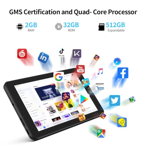 Image of 7 Inch Tablet, Android Tablet with 32GB+512GB, Lightweight, Black