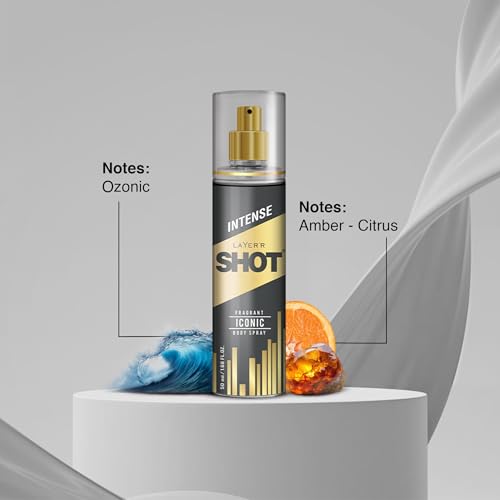 Image of Layer'r Shot Gold Iconic Body Spray for Men, Pack of 4 (4x50ml) | Long-Lasting Fresh Ozonic Citrus & Amber Fragrance | Travel Size Deodorant | IFRA Certified