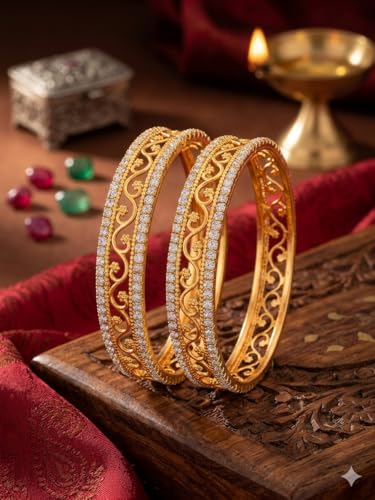 Image of CUTE GOLD 1 One Gram Gold Plated Traditional American Diamond Bangles for Women and Girls