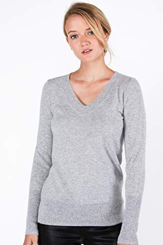 Image of JENNIE LIU Women's 100% Pure Cashmere Long Sleeve Ava V Neck Pullover Sweater