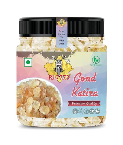 Image of RJ7773 Organic Gond Katira Tragacanth Gum - Ayurvedic Heat Relief & Hydration Ingredient, Digestive Support, Fiber Rich Superfood for Drinks, Desserts (Gound 250g)