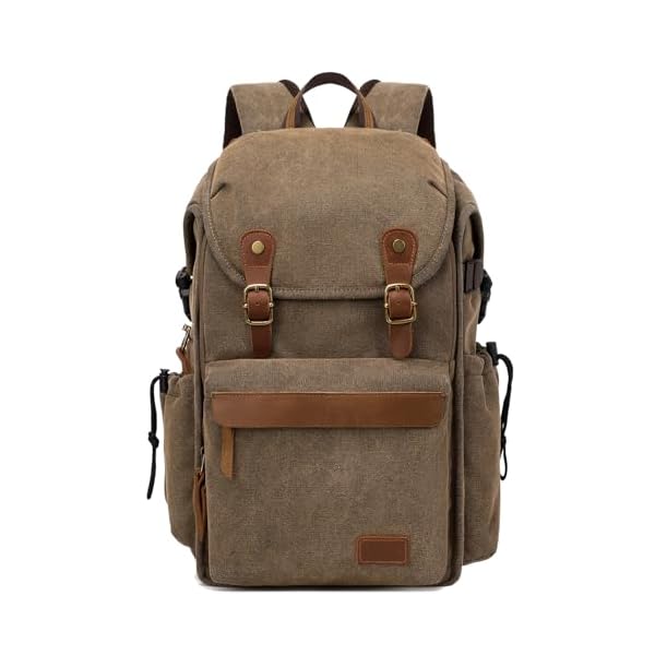 Vintage Waxed Canvas Camera Backpack (Coffee Brown) for DSLR/Mirrorless & Drone, Waterproof Photography Bag with 16" Laptop Compartment, Large Capacity Travel Camera Bag for Photographers
