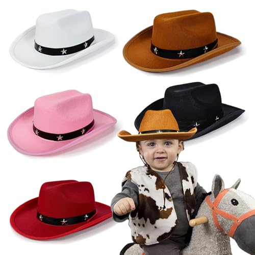 Cowboy hat,Kids Western Pork Pie Hat with Star Studs Adjustable Strap for Ages 3-12 Outdoor and Party Wear2