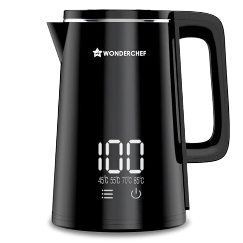 Image of Wonderchef Onyx Cool-touch Digital Kettle, 1.8 L, Stainless-steel Interior, 1350W, Choose from 4 Temperature Modes, Rapid Boiling in 5 Mins for Tea, Coffee, Instant Food, Auto Shut-off, 2-Yr Warranty