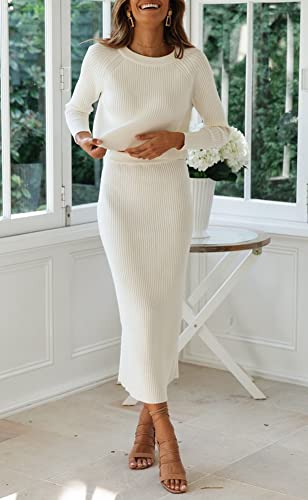 chouyatou Women's Ribbed Sweater Sets Crop Top and Maxi Bodycon Skirt Sets 2 Piece Outfits4