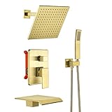 JOYWELL Bathtub Shower Trim System Brushed Gold Shower Fixtures 10 inch Rain Shower Head and Handle...