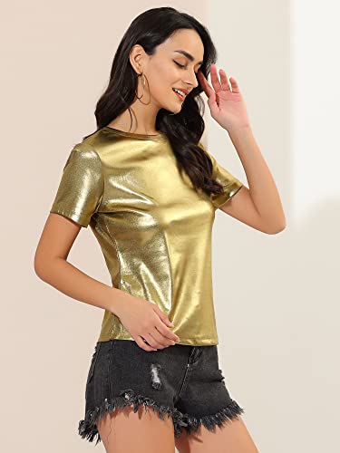 Allegra K Women's 80s Disco Outfit Party Club Sparkly Rainbow Metallic Top4