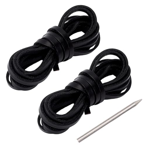 GORGECRAFT 4M Softballhandschuh Schnürset Rindsleder Handschuhspitze Schwarz Tragbar Sport Baseballhandschuh Reparatur Flache Schnürsenkel Mit Edelstahl Schnürnadel Für Catcher Handschuhe Sportler