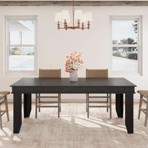 Image of GarveeHome Farmhouse Dining Table for 6-8 People, 71 in Long Kitchen Tables with Wooden Sturdy Frame, 6 ft Large Rectangular Dinner Table for Dining Room, Kitchen (Black, 71 inch Non-extendable)