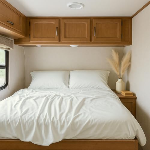 Shreem Linen RV Bunk Sheets 28x75, 100% Egyptian Cotton 4-Piece Camper Bedding Set, Fits 10-12 Deep RV Mattress, Ivory