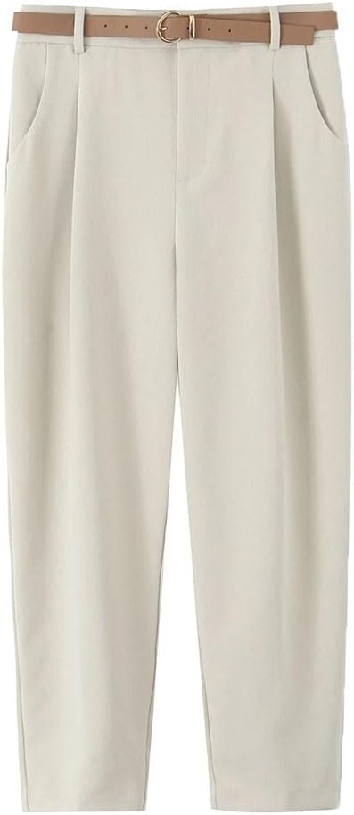 Women's Belted High Waist Suit Office Pants