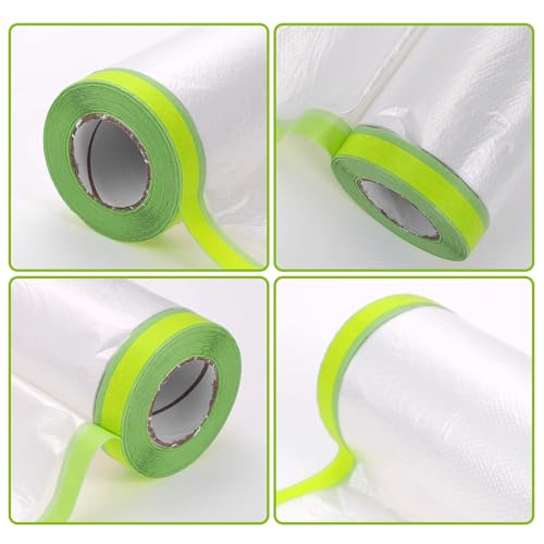 Image of Pre-Taped Masking Film Plastic Cover PE Film Natural Fiber Material 1 Pc 1500x180cm / 49.21ftx70.87 inch White Green