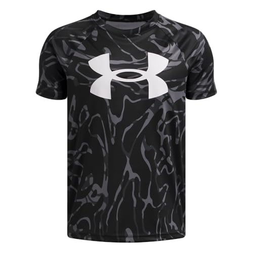 Under Armour Boys' Tech Big Logo Printed Short-Sleeve T-Shirt, (022) Black / / White, Medium