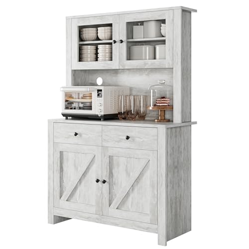 Image of IDEALHOUSE Modern Kitchen Pantry Cabinet, Microwave Storage Stand, Engineered Wood Food Organizer Cabinet with Multi Compartments, for Home Kitchen Dining Area, Gray
