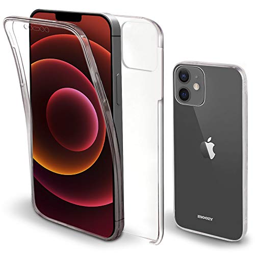 Moozy 360 Grad Hülle für iPhone 12, iPhone 12 Pro - Vorne und Hinten Transparent Dünne Handyhülle Case- Hart PC Zurück, Weiche Silikon Vorderseite