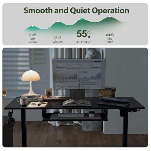 Image of Agilestic Height Adjustable Desk with Keyboard Tray, 55 x 24 Inches Electric Standing Desk, Stand up Computer Table with Memory Preset, Black