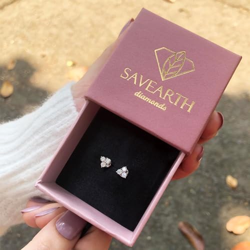 1/2 Carat Lab Created Moissanite & Lab Grown Diamond 3-Stone Stud Earring In 14k Gold Over Sterling Silver Jewelry Gift For Women (0.50 Cttw), Gift For Her2