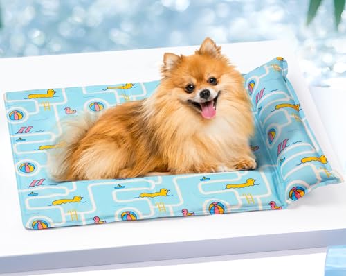 Pawtasy ペット ひんやりマット 枕付き 犬用 猫用 冷却ジェルマット 夏用 暑さ対策 冷感ペット用マット 首サポート 3サイズ S 50x40cm 漏れ防止設計