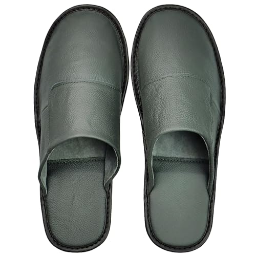Image of Hwayslon Leather Slippers Men's Women's Leather Room Shoes Natural Cowhide Luxury Solid Color Unisex