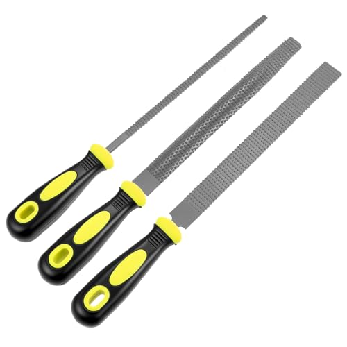 QWORK® 3 Piezas limas set, lima metálica 200 mm plana, media caña y redonda, para madera y metal