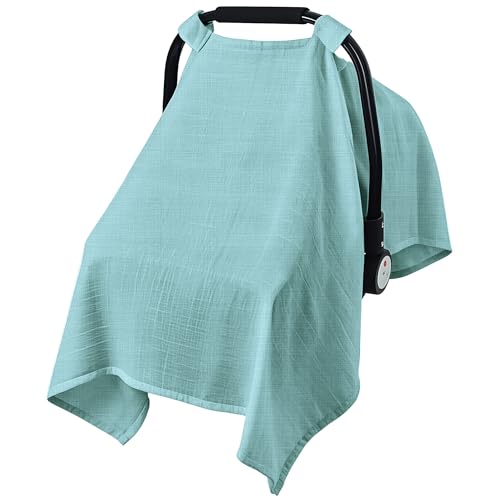 Image of Baby Car Seat Cover, 100% Muslin Carseat Cover, Universal Carseat Covers Baby, Infant Car Seat Cover for Sun, Bug, and Comfort Protection (Green)