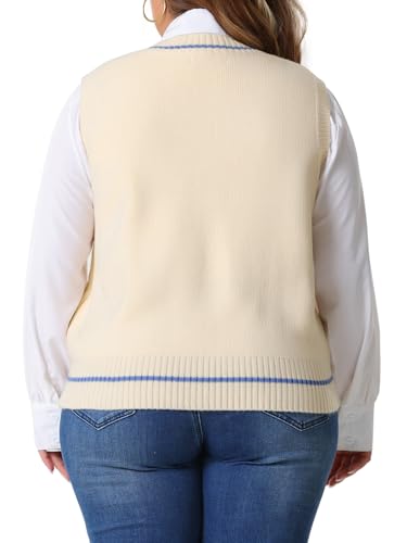 Image of Agnes Orinda Plus Size Sweater Vest for Women V Neck Stripe Cable Knit Sleeveless Pullover Sweater Vest
