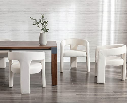 Vescasa Velvet Barrel Dining Chair With Open-Back, Upholstered Modern Accent Side Armchair With 3 Legs For Kitchen/Dining Room/Living Room, Set Of 3, Ivory #TOP3