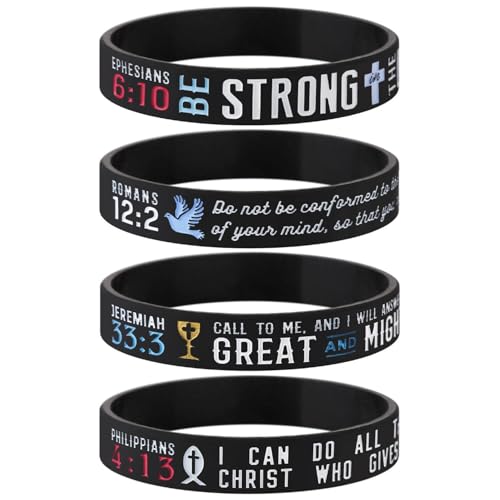 Sainstone 4-Pack Power of Faith Christian Bible Verse Silicone Bracelets
