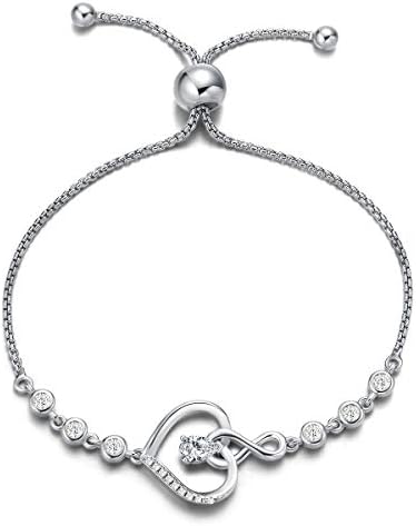 Agvana April Birthstone Jewelry Diamond CZ Bracelet for Women Sterling Silver Heart Tennis Bracelets Infinity Love Bolo Bracelet Fine Jewelry Anniversary Birthday Gifts for Women Girls Mom Wife