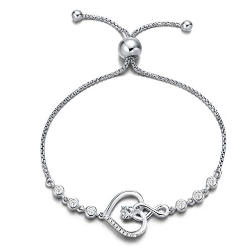 Agvana April Birthstone Jewelry Diamond Cz Bracelet For Women Sterling Silver Heart Tennis Bracelets Infinity Love Bolo Bracelet Fine Jewelry Anniversary Birthday Gifts For Women Girls Mom Wife #TOP22