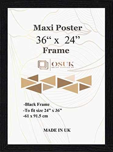OSUK Black Maxi Poster Frame 61 x 91.5cm - Large Photo Frame 36 x 24 Inch - 91.5 x 61cm Poster Frames With Clear Perspex Front & Wall Mounting Hooks - Black 24 x 36 Picture Frame