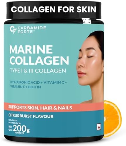 Carbamide Forte Marine Collagen Powder For Women & Men | Skin Care supplemets | Marine Collagen Powder Supplements In Citrus Burst Flavour - 200g