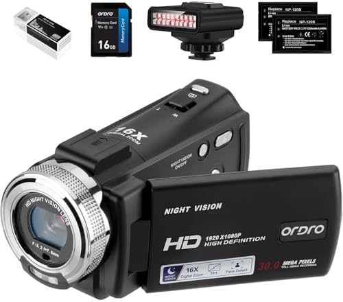 ORDRO Video Camera with IR Night Vision, 1080P Camcorder, 16X Dig...
