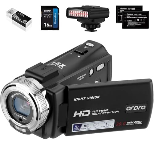 ORDRO Video Camera with IR Night Vision, 1080P Camcorder, 16X Dig...