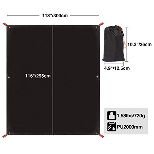 Redcamp Ultralight Tent Footprint, Pu 2000 Waterproof Camping Tent Tarp With Drawstring Carrying Bag For Ground Camping Hiking (118"X116" Ul Black) #TOP2