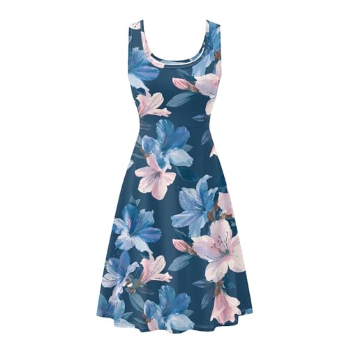 Image of TOADDITDO Women's Sleeveless O Neck Beach A-Line Party Coctail Tank Dresses Flared Sundress