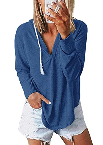 Image of Womens Long Sleeve V Neck Hoodie Sweatshirts Lightweight Pullover Tops