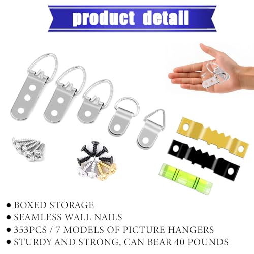 Image of 353PCS Picture Hanging Kit,Picture Hangers Heavy Duty Picture Hanging Hooks with Screws,Picture Frame Hooks Heavy Duty Picture Framing Supplies Kit for Picture Hanging(7 Types)