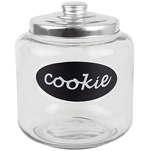 Home Basics Large Capacity Glass Cookie, Pasta, Sugar, Flour, Cereal, Jar With Secure Metal Lid And Decorative Jar Label #TOP1