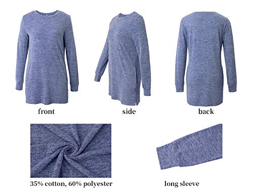 Shibever Womens Tunic Sweatshirts Long Sleeve Tunic Tops Casual Side Split T Shirts With Pocket Blue S #TOP4