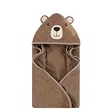 Hudson Baby Unisex Baby Cotton Animal Face Hooded Towel, Brown Bear, One Size
