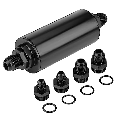 AUCELI 50mm インラインガス燃料フィルター エアフィルター 6AN 8AN 10ANアダプター付き アルミニウム洗浄可能な燃料/ガス/ガソリンフィルターアダプター継手 車、SUV、トラック用ユニバーサル車両アクセサリー (ブラック/ブラック)