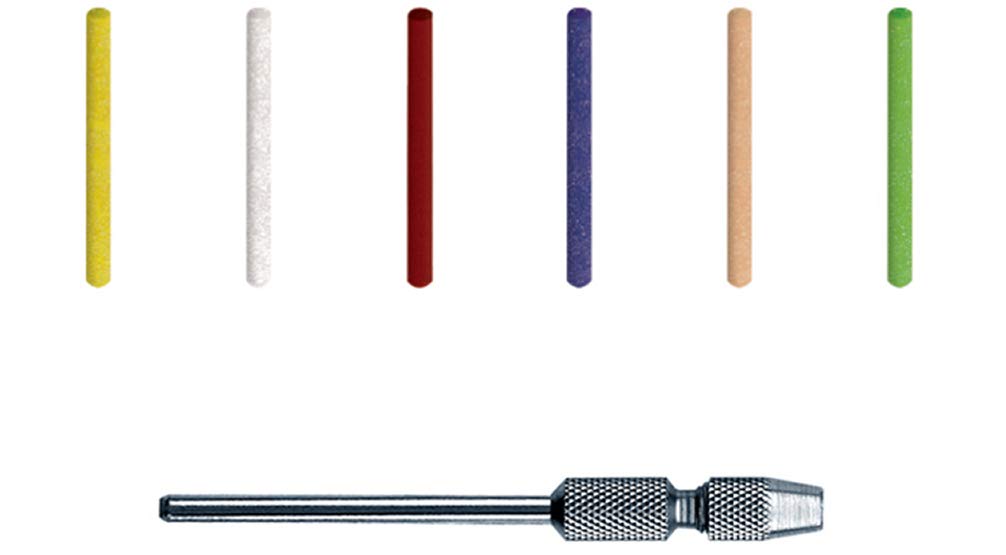 Dedeco Sunburst - 2mm Pins - Precision Thermoplastic Rotary Cleaning and Polishing Tool Set, Assorted: 8 Each 6 Grit Textures Plus 7081 Mandrel (49